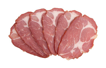 slices of pork neck cured isolated