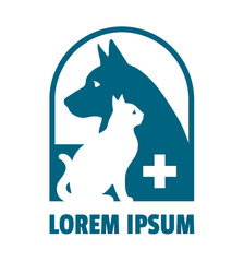 Vector veterinary logotype design with dog, cat and medical cross.