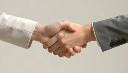 Two Hands Shaking in Professional Setting with Gray Background Business Agreement and Formal Attire Close Up View