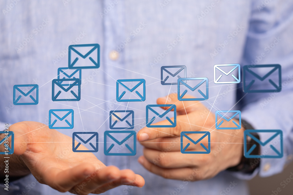 Poster Image of interconnected email icons, symbolizing global communication and networking.