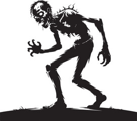 Black silhouette of a zombie with a menacing pose, representing horror, undead, and Halloween in minimalist vector style