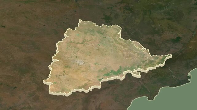 Telangana, India, extruded. Satellite map