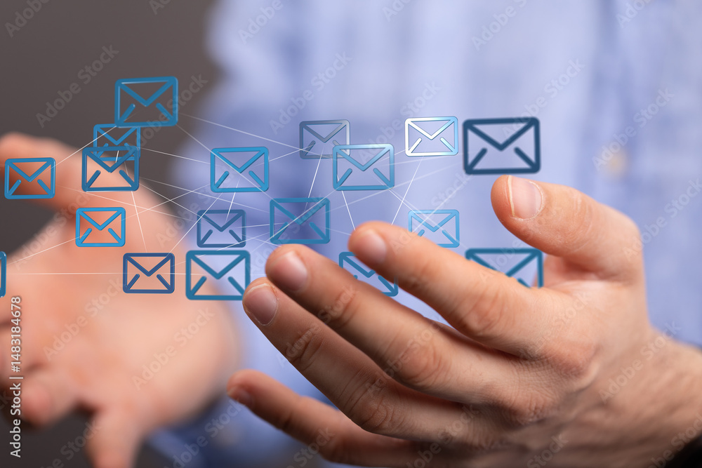 Poster Image of interconnected email icons, representing global communication and networking.