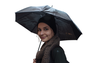 Woman with Black Umbrella in Rainy European City Varient 3