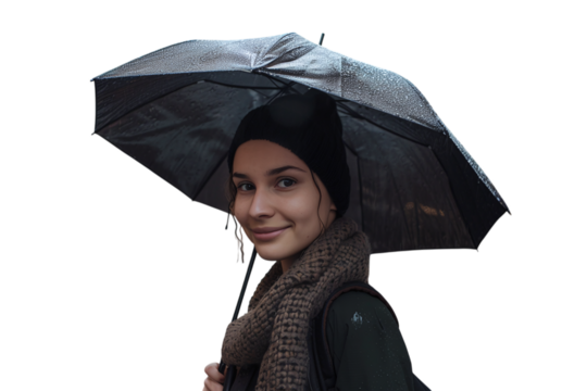 Woman with Black Umbrella in Rainy European City Varient 3 - Powered by Adobe
