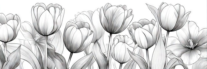 line art beautiful tulips