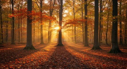 Obraz premium Autumn forest sunbeams