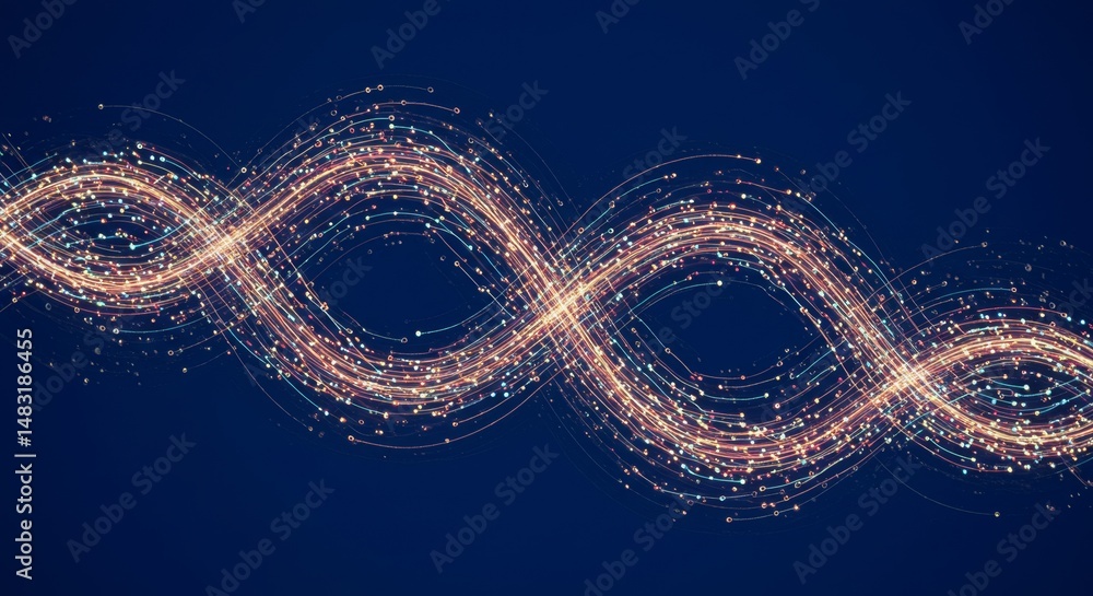 Poster clarity oscillating wave arcs in circuitry - abstract concept symbolizing data flow, technology, con