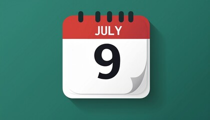 Illustration of paper calendar with date 9 July. Day and month for birthday, anniversary or appointment