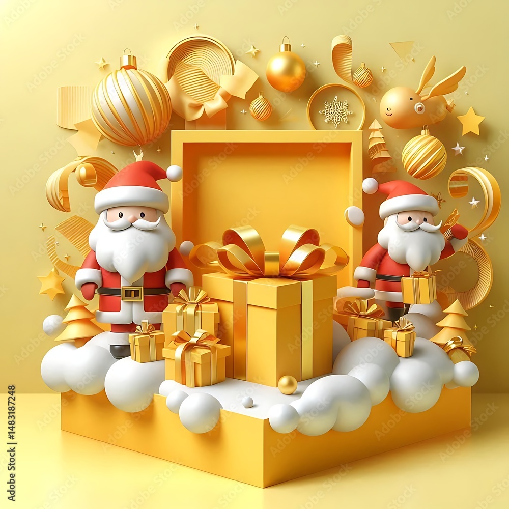 Poster santa claus merry christmas and happy new banner design with yellow empty space decoration with spac