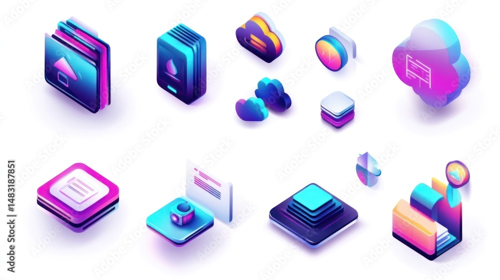 Aufkleber isometric cloud computing and data storage icons