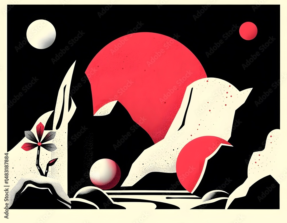 Poster striking retro modern graphics with geometric elements. abstract shapes create a visual narrative wi