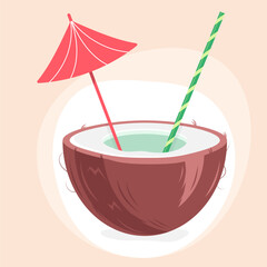 Tropical coconut cocktail, vector illustration