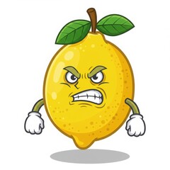 Angry lemon cartoon character isolated on white background