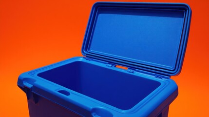 Open blue cooler, ready for adventure