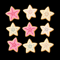 Star-Shaped Delight: An array of star-shaped cookies, each intricately designed with unique frosting and artistic flair. A feast for the eyes, perfect for any celebration.