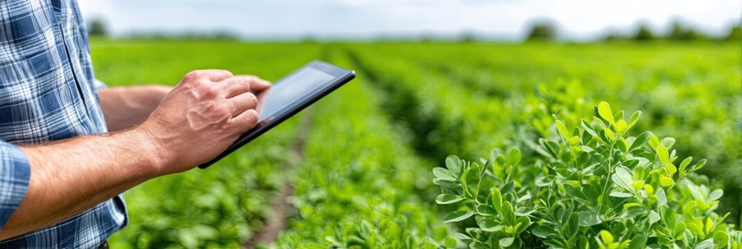 agriculture tech on a farm with crops and advanced innovative technology - Powered by Adobe