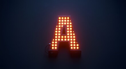 Illuminated Letter a Sign on Dark Background Decoration