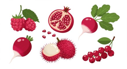 Vibrant Red Fruits and Vegetables Collection