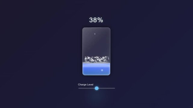 Battery Liquid Simulation Animation  &ndash;  Digital Illustration of Battery Charging Indicator, Modern Smartphone Technology Concept