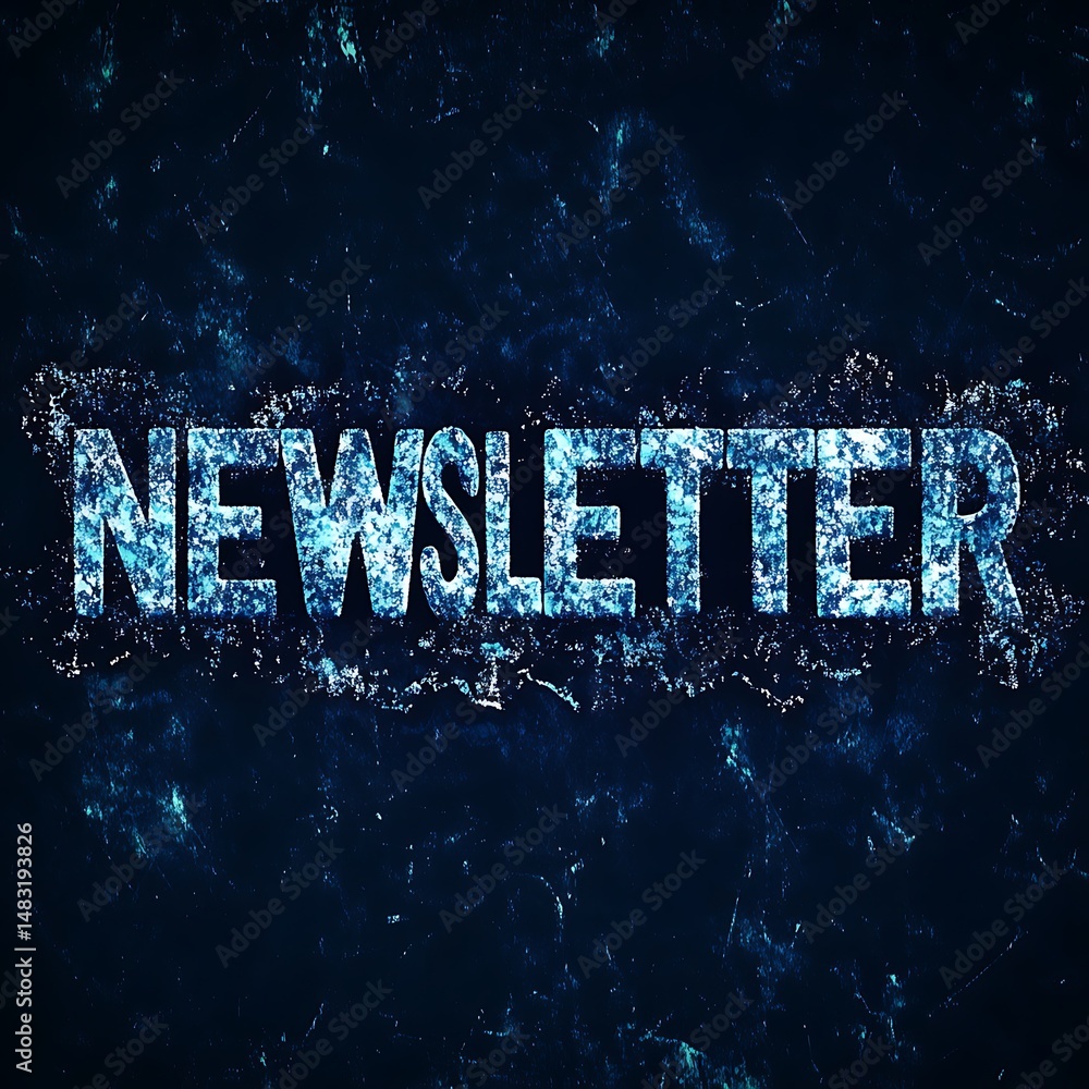 Aufkleber newsletter text on dark background with blue sparkling particle effect for announcement design eleme