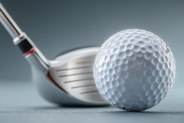 Close-up of a golf ball and club ready for action on the course with copy space for text and illustrative designs