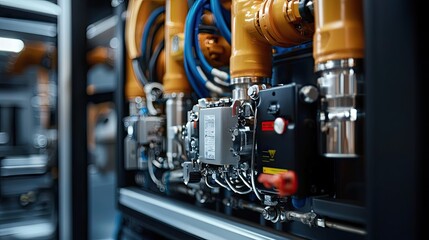 Fototapeta premium Close-up view of intricate industrial machinery components.