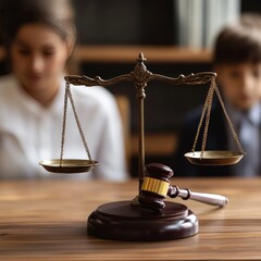 judge and scales of justice in background. Family law, court, divorce, child custody concept