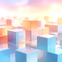 Obraz premium Colorful Transparent Cubes on a Soft Blurred Background with a Dreamy Ethereal Feel