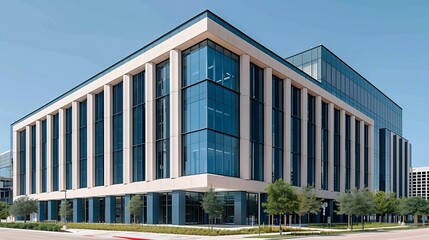 Modern research center exterior with glass walls and green spaces symbolizing transparency and commitment to advancing healthcare