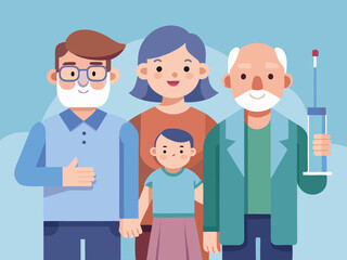 Happy Multigenerational Family with a Doctor Holding a Syringe