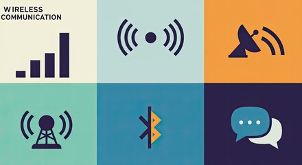 Wireless Communication Technology Icons and Signal Strength Graph