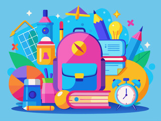 Back to School Colorful Illustration with Backpack and Supplies