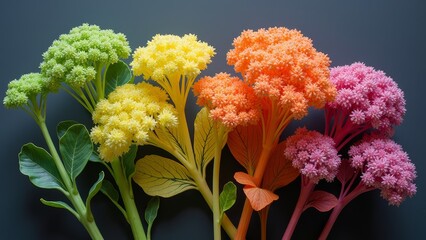 A collection of plants with colorful flowers