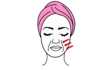 Vector illustration showing the outline of a woman's face, focused on wrinkles around the mouth area. A minimal and medical-style design useful for skincare or cosmetic-related visuals