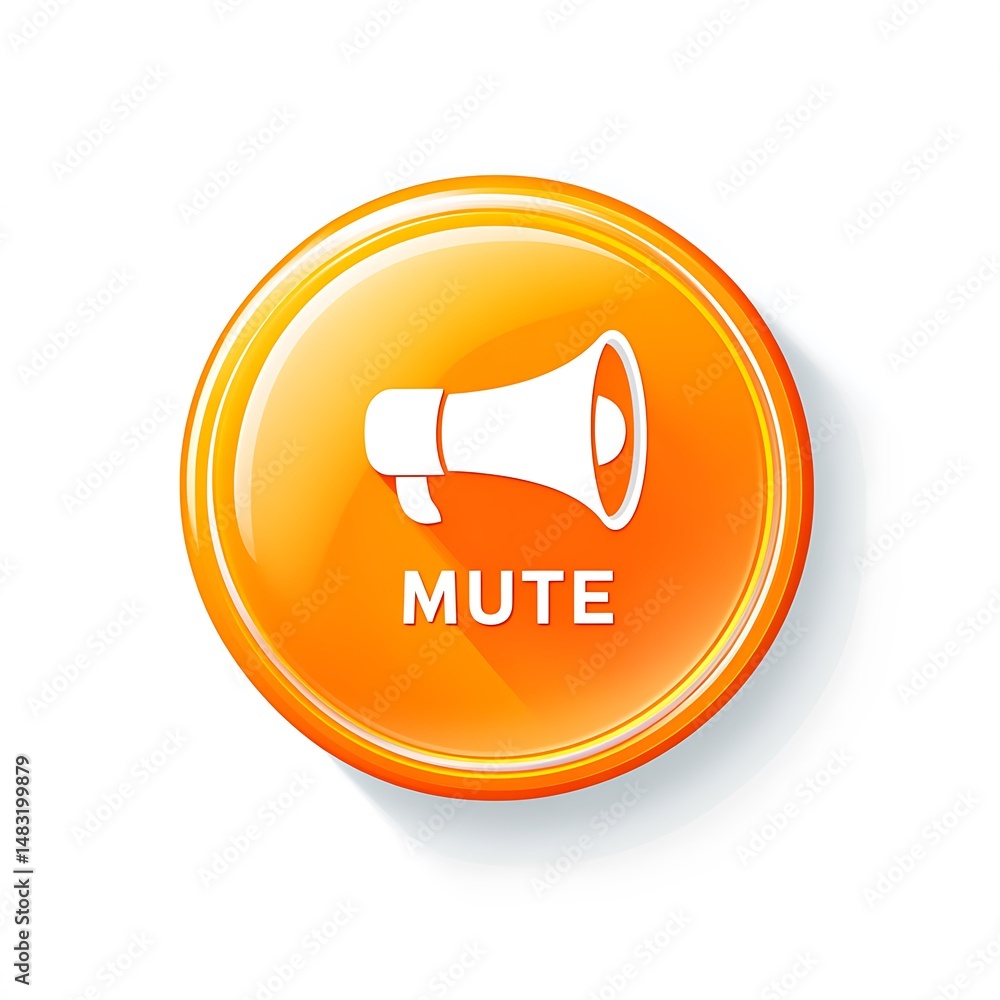 Poster orange mute button graphic element: control sound, communication, silence, and audio with this round