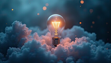 light bulb in the sky with clouds