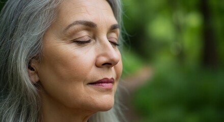 Naklejka premium Woman meditating peacefully outdoors, for wellness websites