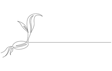 continuous line drawing representing a growing plant with leaves