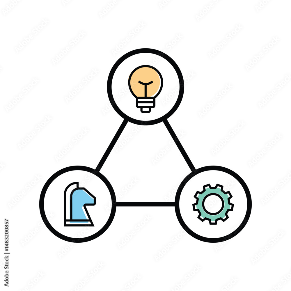 Poster three rounded lines in a triangle with strategy, idea, target icon. vector business infographic elem
