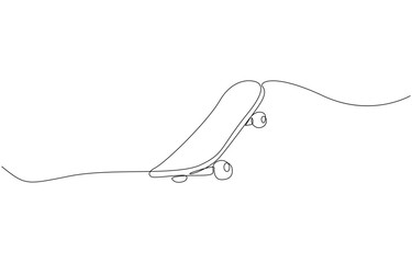 Skateboard one line art. Continuous line drawing of sport, Continuous one line drawing of skateboard on street road. One line drawing illustration of skateboard. 