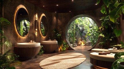 Natural-themed pedicure station in luxury spa