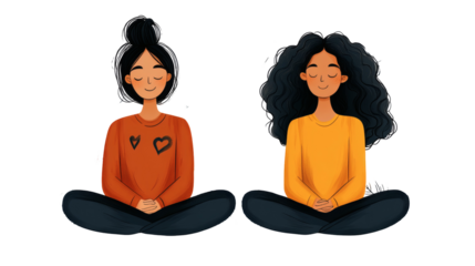 Two women meditating illustration