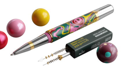 Elegant Pen Set: A  refined pen set with a sleek and stylish design featuring a pen with an intricately patterned barrel, and a matching ink cartridge.