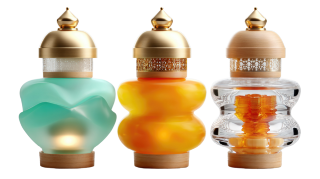 Artistic Illumination: Three stylish lamps, showcasing a variety of designs and colors, offer a fusion of elegance and modern design. Each lamp, with its unique shape and hue.