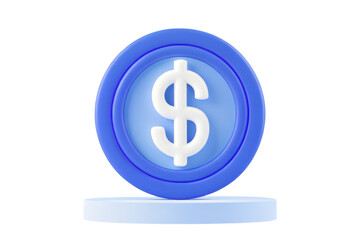 A blue coin with a prominent white dollar sign symbol in the center.