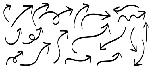 Set of hand drawn arrows in various directions isolated on transparent background, arrow, direction, illustration