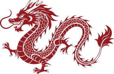 Traditional Red Chinese Dragon Vector Illustration with Scales