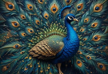 Obraz premium Majestic Peacock: A Regal Blue and Gold Avian Masterpiece