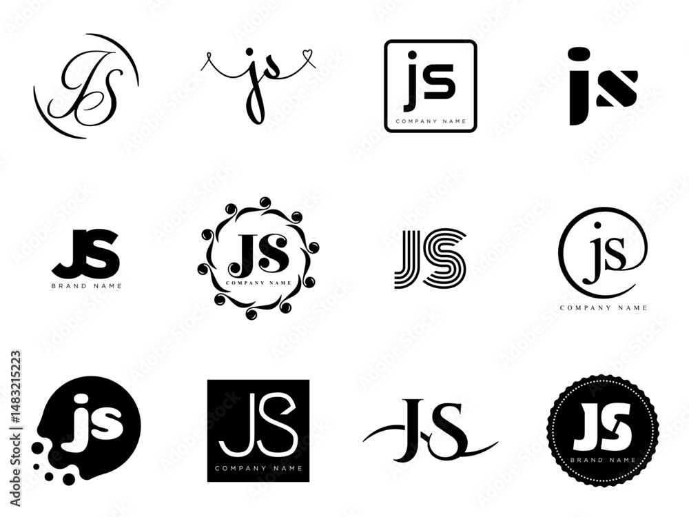 Fototapete js logo company template. letter j and s logotype. set different classic serif lettering and modern 